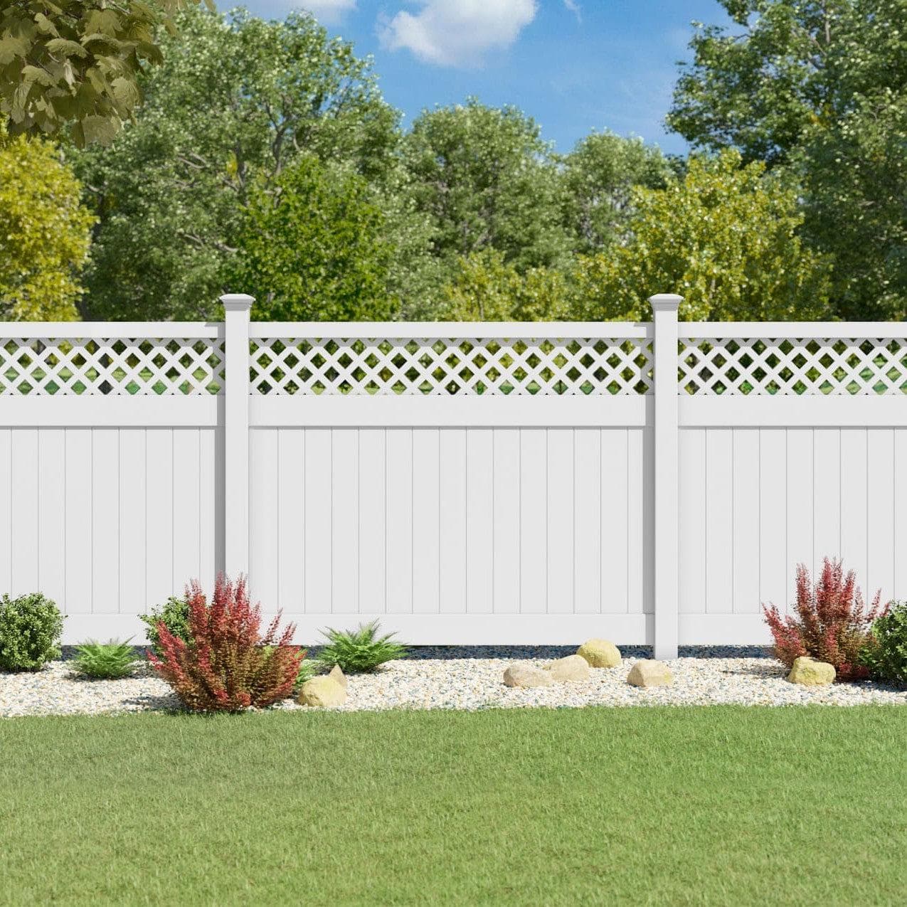 White semi-privacy vinyl fence with lattice top